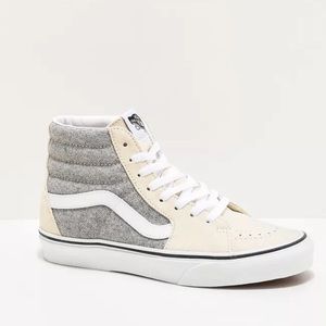VANS - Sk8-Hi Herringbone Grey & White Suede Skate Shoes